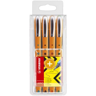 Tintenroller worker® fine, 0,3 mm, Kunststoffetui mit 4 Stiften