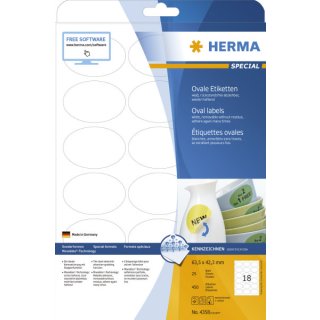 HERMA Etiketten weiß 63,5x42,3 mm oval ablösbar Papier matt 450 St.
