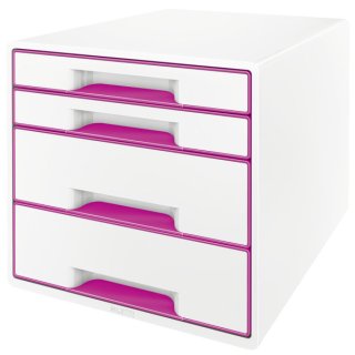 Leitz Schubladenbox WOW CUBE (A4/C4) in Weiß/Pink mit 4 Schubladen