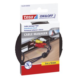 Tesa® On & Off Cable Manager - 10 mm x 5 m, schwarz, universal