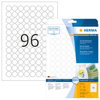 HERMA Etiketten weiß Ø 20 mm rund ablösbar Papier matt 2400 St.
