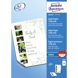 Avery Zweckform® 2583 Superior Inkjet Papier, DIN A4, beidseitig beschichtet - matt, 170 g/m², 100 Blatt