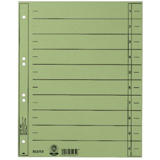 Leitz 1658 Trennblatt - A4berbreite, durchgefärbter Karton, 100 Stück, grün