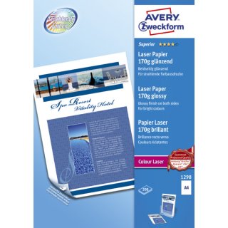 Avery Zweckform® 1298 Superior Colour Laser Papier, DIN A4, beidseitig beschichtet - glänzend, 170 g/m², 200 Blatt
