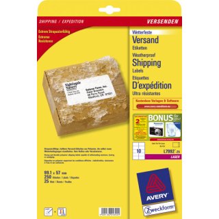 Avery Zweckform® L7992-25 Versand-Etiketten, 99,1 x 57 mm, Geeignet für Deutsche Post INTERNETMARKE, 25 Blatt/250 Etiketten, weiß