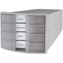 Schubladenbox IMPULS-A4/C4,4 geschlossene Schubladen,lichtgrau/transluzent-klar