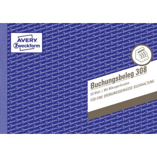 308 Buchungsbeleg, DIN A5 quer, mikroperforiert, 50 Blatt, weiß