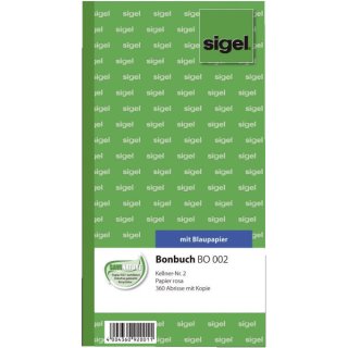 Bonbuch - Kellner-Nr. 2, 360 Abrisse,  BL, rosa, 105x200 mm, 2 x 60 Blatt