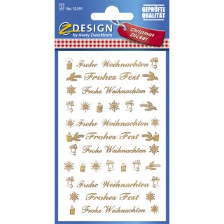 Avery Zweckform® Z-Design 52391, Weihnachtssticker, Schriftzug: "Frohe Weihnachten", 2 Bogen/44 Sticker