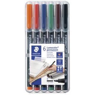 Feinschreiber Universalstift Lumocolor® permanent, B, STAEDTLER Box mit 6 Farben
