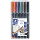 Feinschreiber Universalstift Lumocolor® permanent, B, STAEDTLER Box mit 6 Farben