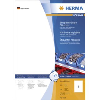 Herma Strapazierfähige Etiketten weiß 210x297 mm extrem stark haftend Folie matt 100 St.