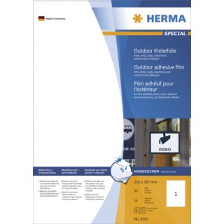 Herma Strapazierfähige Etiketten weiß 210x297 mm extrem stark haftend Folie matt 50 St.
