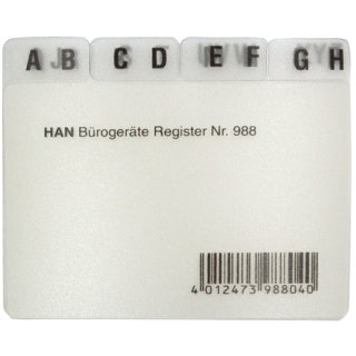 Register A - Z, DIN A8 quer, 12-teilig, für Karteibox, Karteikästen/Tröge, grau