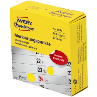3853 Markierungspunkte - Ø 19 mm, Spender mit 250 Etiketten, gelb