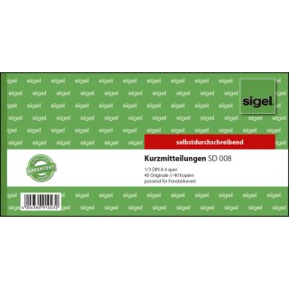 Kurzmitteilungen - 1/3 A4 quer, 1. und 2. Blatt bedruckt, SD, MP, 2 x 40 Blatt