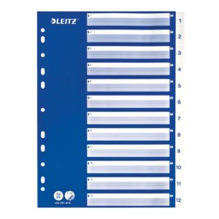 Leitz Plastikregister 1-12, A4, PP, 12 Blatt, Blisterverpackung, weiss