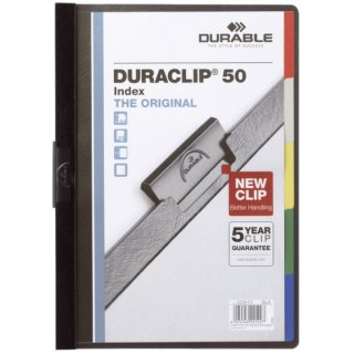 Durable Klemm-Mappe DURACLIP® 50 INDEX, Hartfolie, 50 Blatt, transparent/schwarz