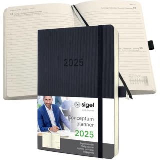 Buchkalender Conceptum 2025, A5, 1T/1S, Softcover, schwarz