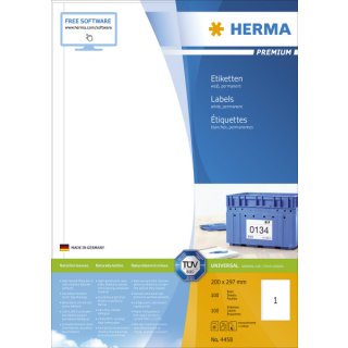 4458 Etiketten Premium A4, weiß 200x297 mm Papier matt 100 St.