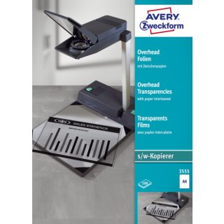 Avery Zweckform® 3555 Overhead-Folien - A4, unbeschichtet, Stärke 0,10 mm, 100 Blatt