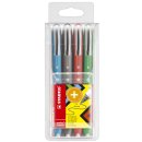 Tintenroller worker® colorful - 0,5 mm, Etui mit 4 Stiften
