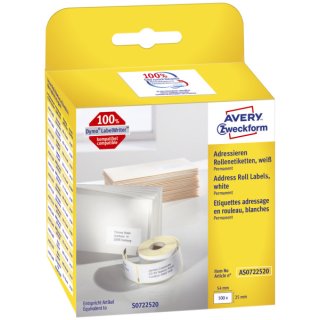 Avery Zweckform Rollenetiketten Adressieren, Thermodirekt, 25 x 54 mm, weiß, 500 Stück