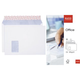 Briefumschlag Office, C4, hochweiß, haftklebend, mit Fenster, 80 g/qm, 10 Stück
