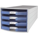 Schubladenbox IMPULS - A4/C4, 4 offene Schubladen, lichtgrau/transluzent-blau