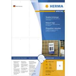 HERMA Anhänger Papier/Folie/Papier weiß, 70 x 148,5 mm, weiß, 600 Stück