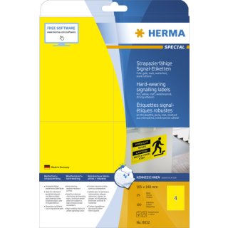 Herma 8032 Signal-Schilder strapazierfähig A4 105x148 mm gelb stark haftend Folie matt wetterfest 100 St.