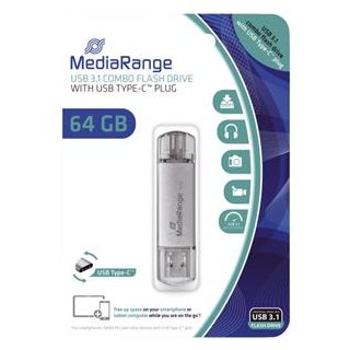 Combo Flash Drive 64GB MediaRange USB3.1 Type-C, Kapazität: 64GB