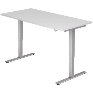 Sitz-Steh-Schreibtisch mit T-Fuß-160x72-119x80 cm,elektr. höhenverstellbar,Weiß