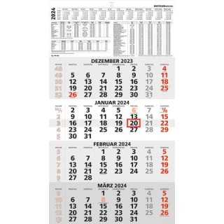 Zettler 4-Monats-Wandkalender 959 - 33 x 63,5 cm, schwarz/rot