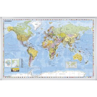 Kartentafel Welt, beschreibbar, pinntafel, 1:33.000.000, 140 x 100 cm