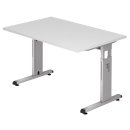 Schreibtisch C-Fuß - 120 x 65-85 x 80 cm, höhenverstellbar, Weiß/Silber