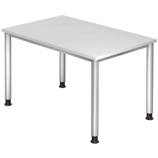 Schreibtisch 4-Fuß-Gestell r-120 x 68-76 x 80 cm, höhenverstellbar, Weiß/Silber