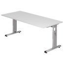 Schreibtisch C-Fuß-180x65-85x80cm,höhenverst.,Weiß/Silber,mit Montageservice