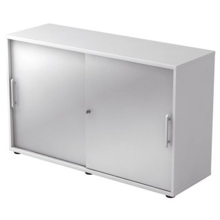 Schiebetürschrank - 2OH, 120 cm, Relinggriff, Weiß/Silber