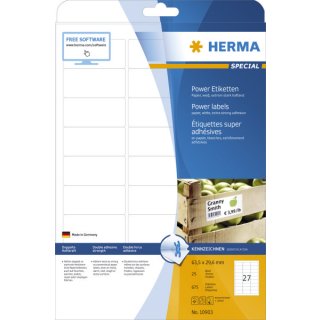 Herma 10903 Etiketten A4 weiß 63,5x29,6 mm extrem stark haftend Papier matt 675 St.