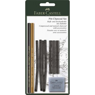 Faber-Castell PITT® Charcoal Set, Reißkohle in den Härten M,S,ES, auf Blisterkarte