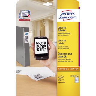Avery Zweckform® L7120-25 QR Code Etiketten, 35 x 35 mm, 25 Blatt/875 Etiketten, weiß