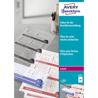 Avery Zweckform® 3491 Laserfolien für die Druckformerstellung, DIN A4, beschichtet - matt, 100 Blatt