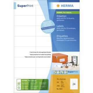 Herma Etiketten Premium A4, weiß 70x33,8 mm Papier matt 2400 St.