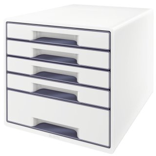 Leitz Schubladenbox WOW CUBE (A4/C4) in Weiß/Grau mit 5 Schubladen