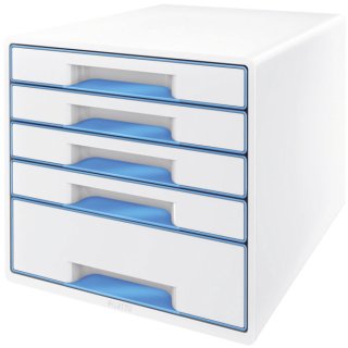Leitz Schubladenbox WOW CUBE (A4/C4) in Weiß/Blau mit 5 Schubladen