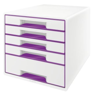 Leitz Schubladenbox WOW CUBE (A4/C4) in Weiß/Violett mit 5 Schubladen