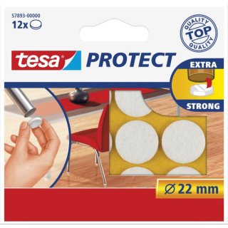 tesa Protect Filzgleiter, rund, weiß, 12 Stück, Durchmesser: 22mm
