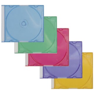 CD-Boxen Standard-Slim Line für 1 CD/DVD, farbig sortiert, Packung mit 25 Stück