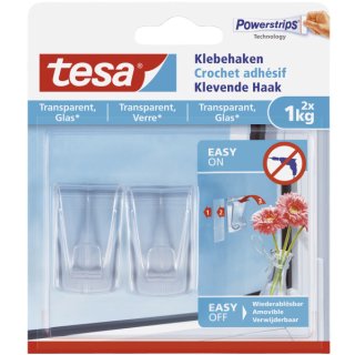 Tesa® Klebehaken für transparente Oberflächen und Glas (1kg), Packung mit 2 Stück